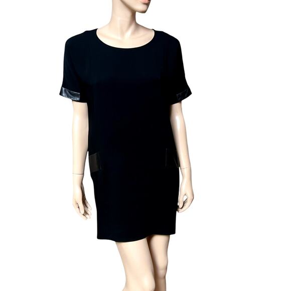 Rag &amp; Bone Black Shift Dress w/ Lamb Leather Trim Size S Short Sleeves